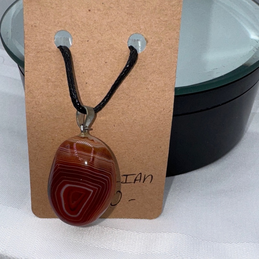 carnelian necklace, natural stone orange, burnt orange with white &  yellow back - Picture 2 of 5